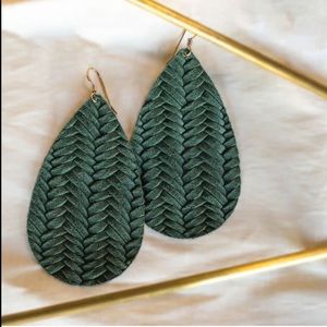Nickel and Suede Large Teardrop Leather Earrings Evergreen Knit